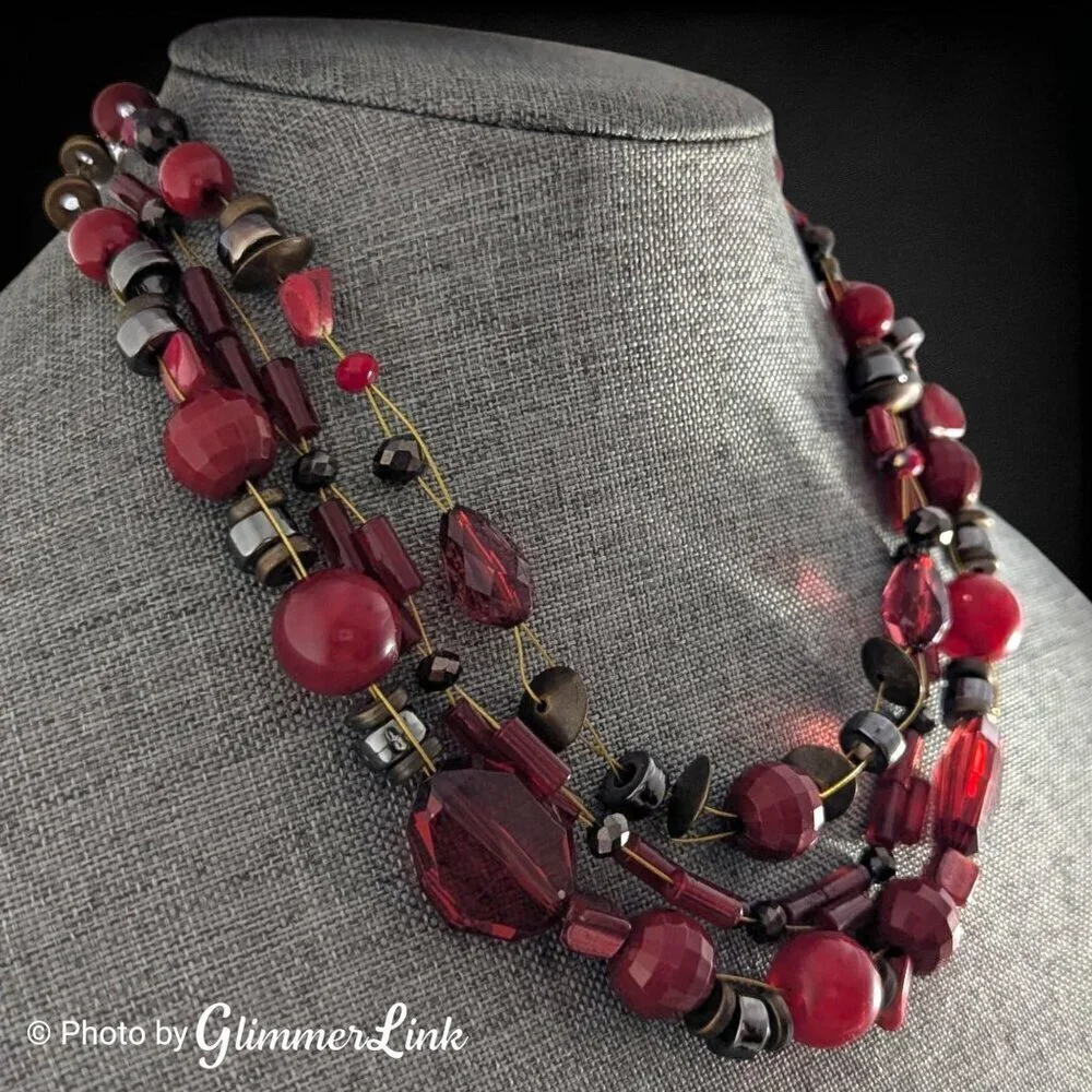 Erica Lyons Multistrand Mixed Bead Brass Tone Wired Necklace